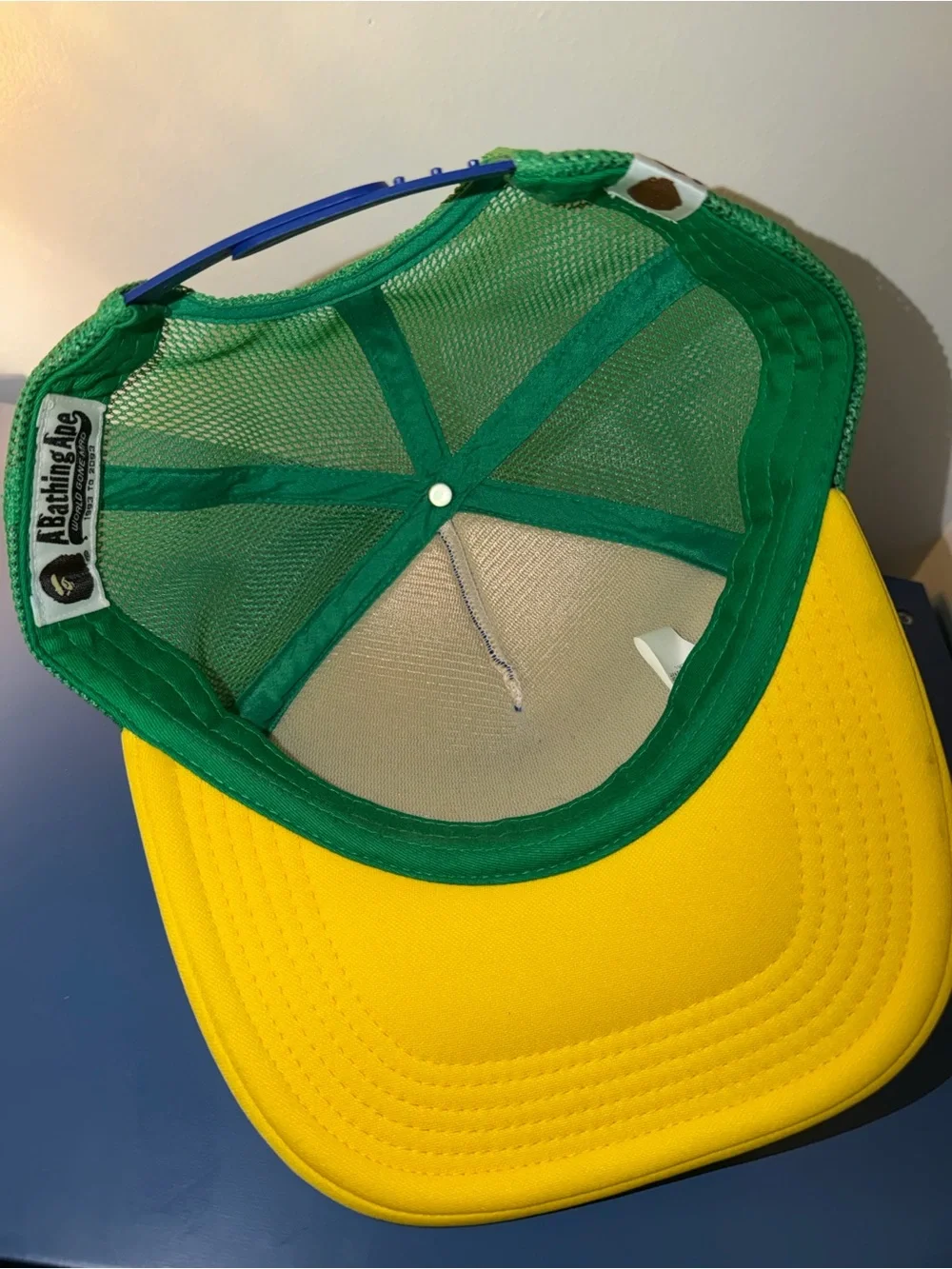 Bape Trucker Hat in Blue, Yellow & Green